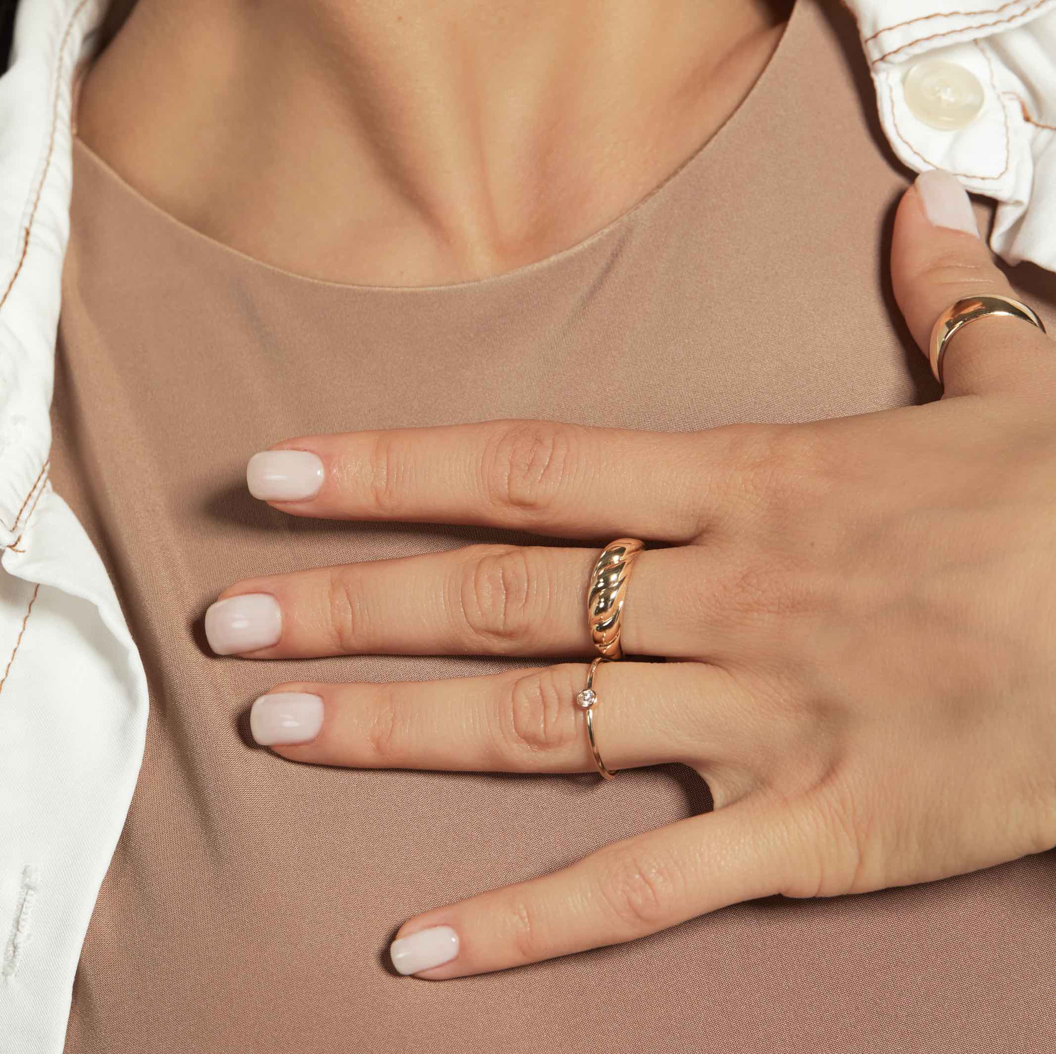14k Solid Gold Croissant Ring - Image 2