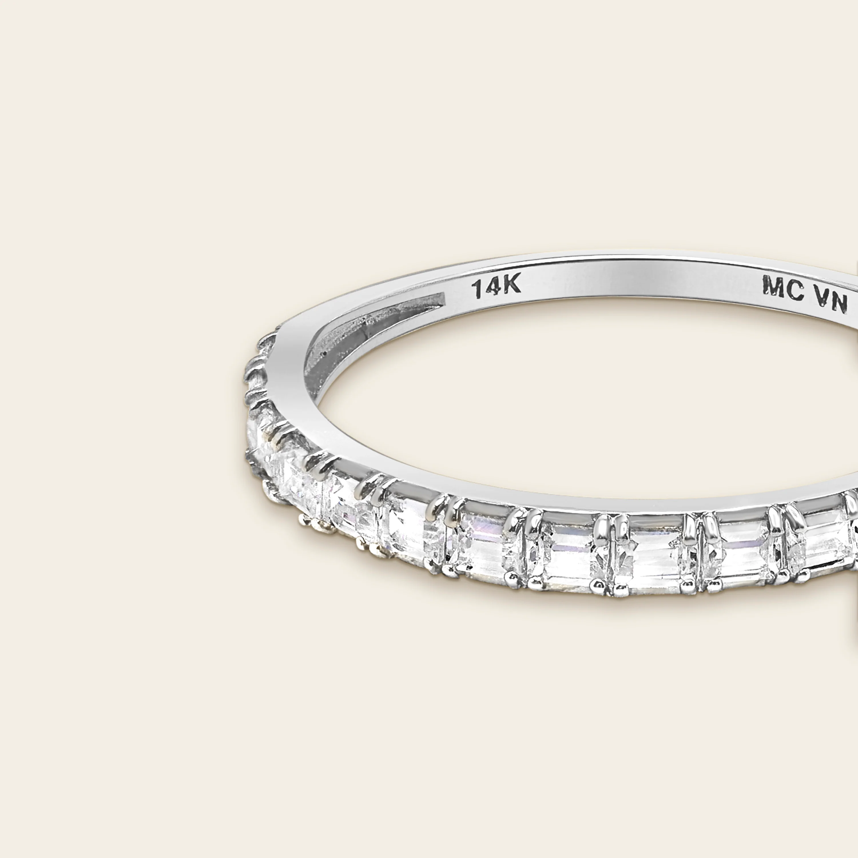 14k Solid Gold Diamond Baguette Half Eternity Band - Image 7