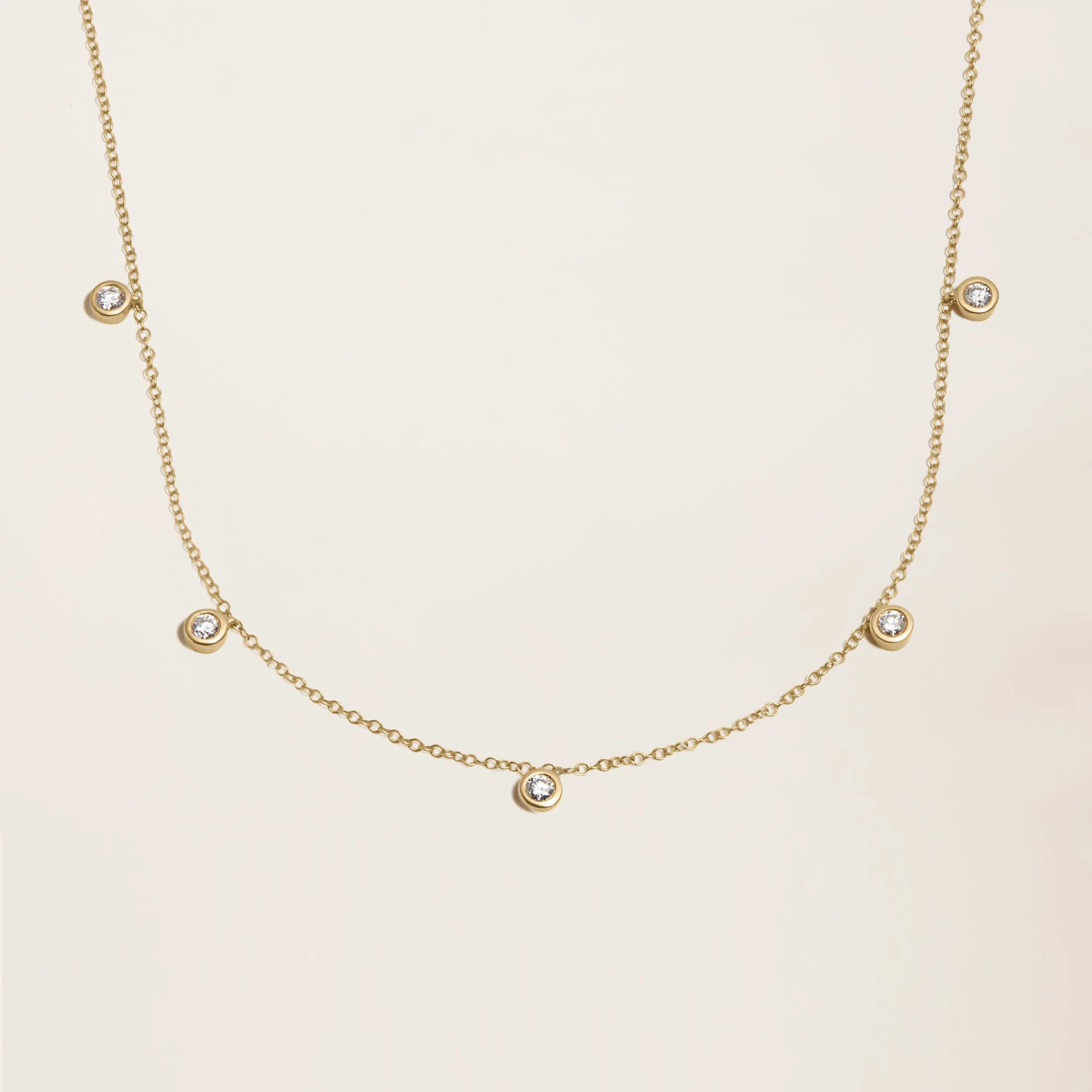 14k Solid Gold Diamond Five-Stone Bezel Necklace - Image 14