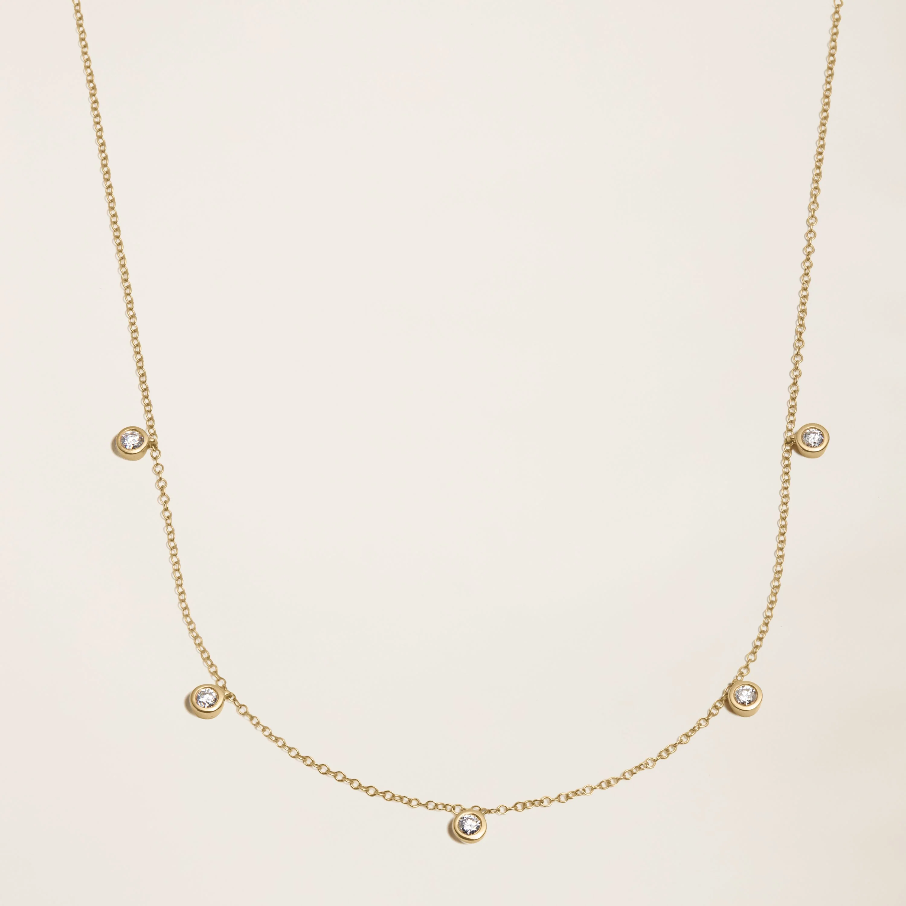 14k Solid Gold Diamond Five-Stone Bezel Necklace - Image 7