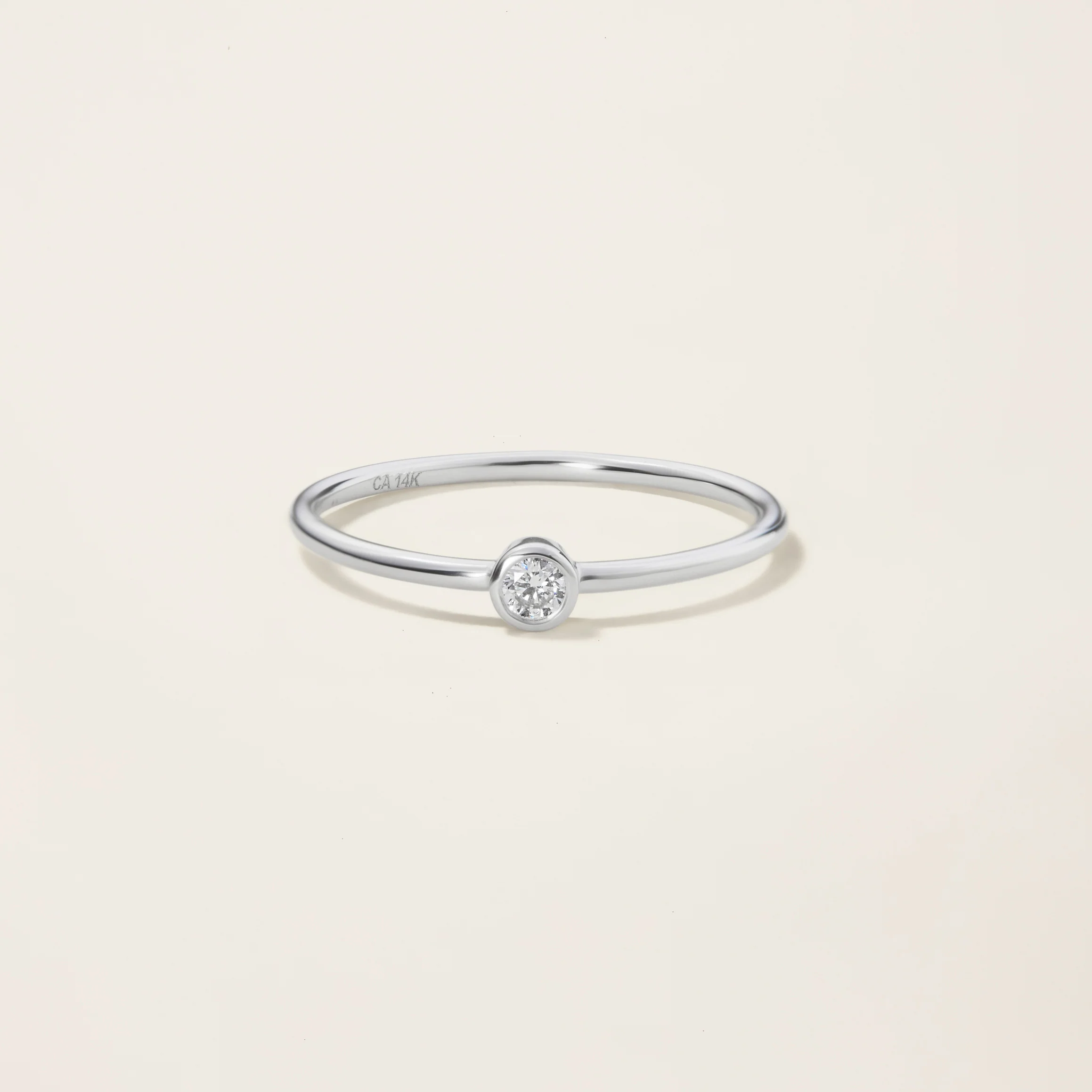 14k Solid Gold Diamond Solitaire Bezel Ring - Image 4