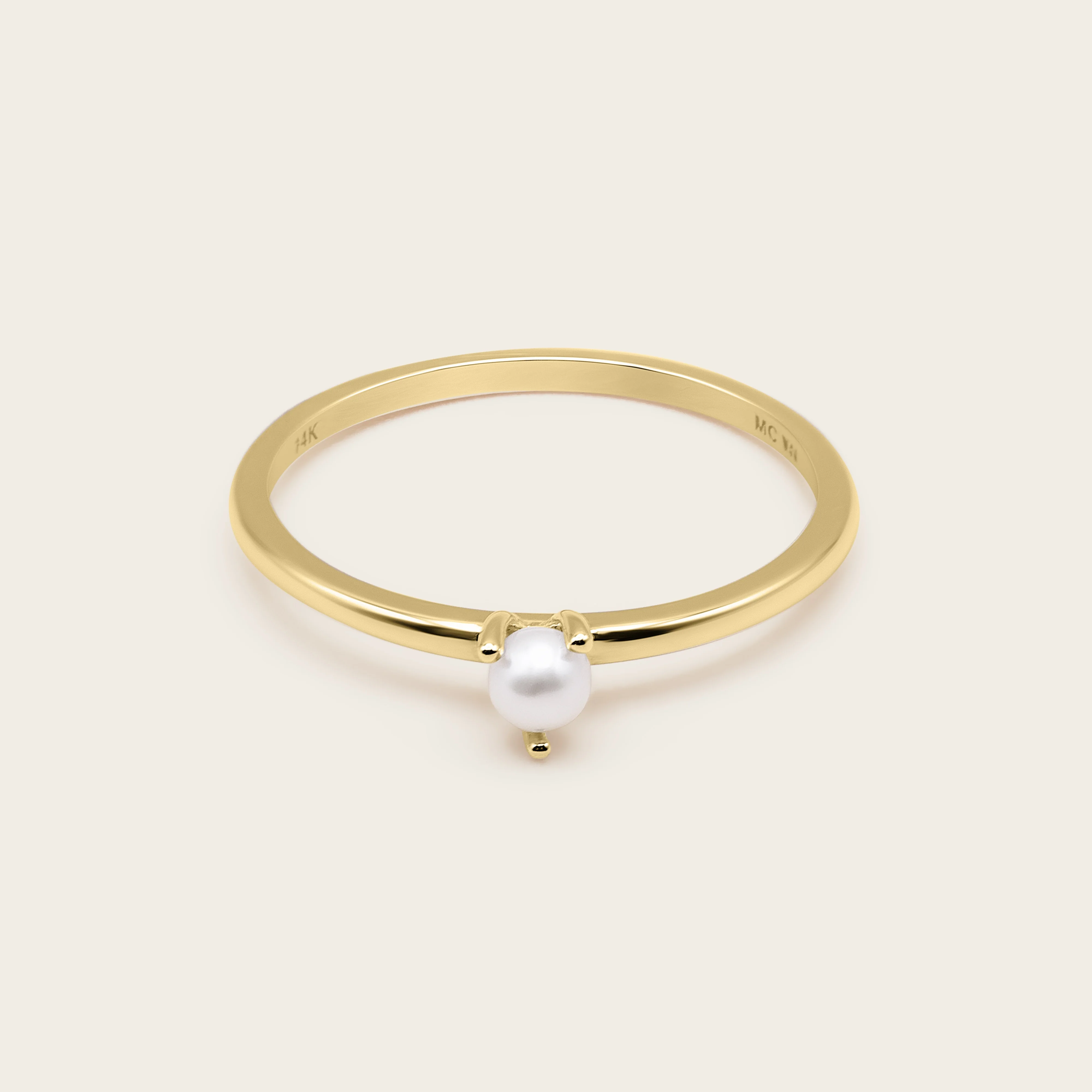 14k Solid Gold Pearl Slim Stacker Ring (7.5)