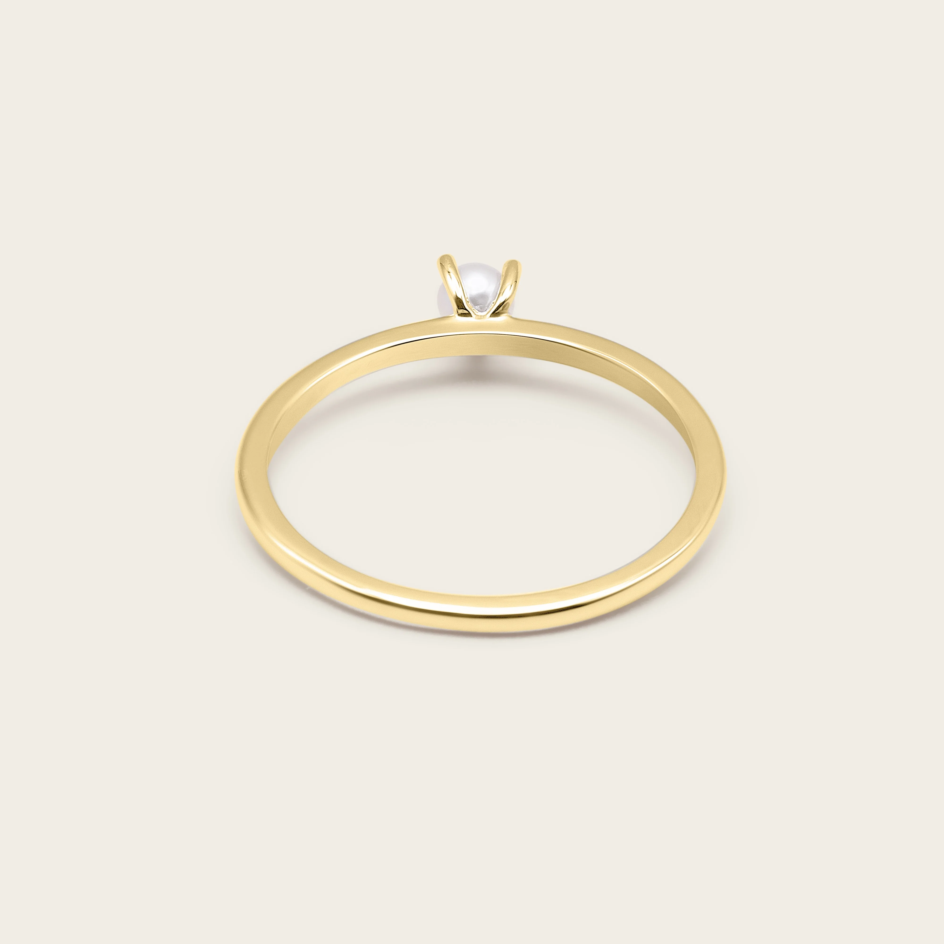 14k Solid Gold Pearl Slim Stacker Ring (7.5) - Image 3