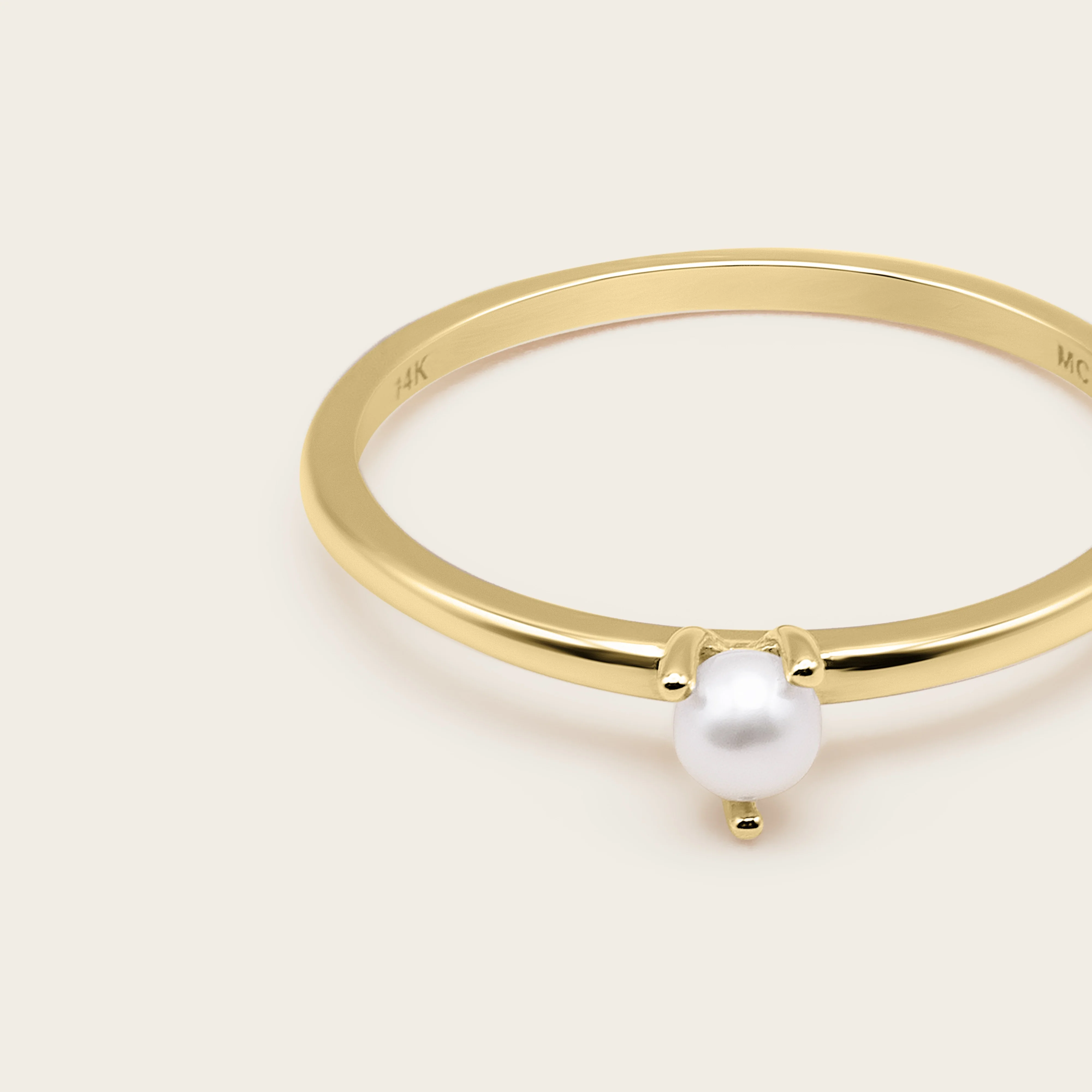 14k Solid Gold Pearl Slim Stacker Ring (7.5) - Image 4