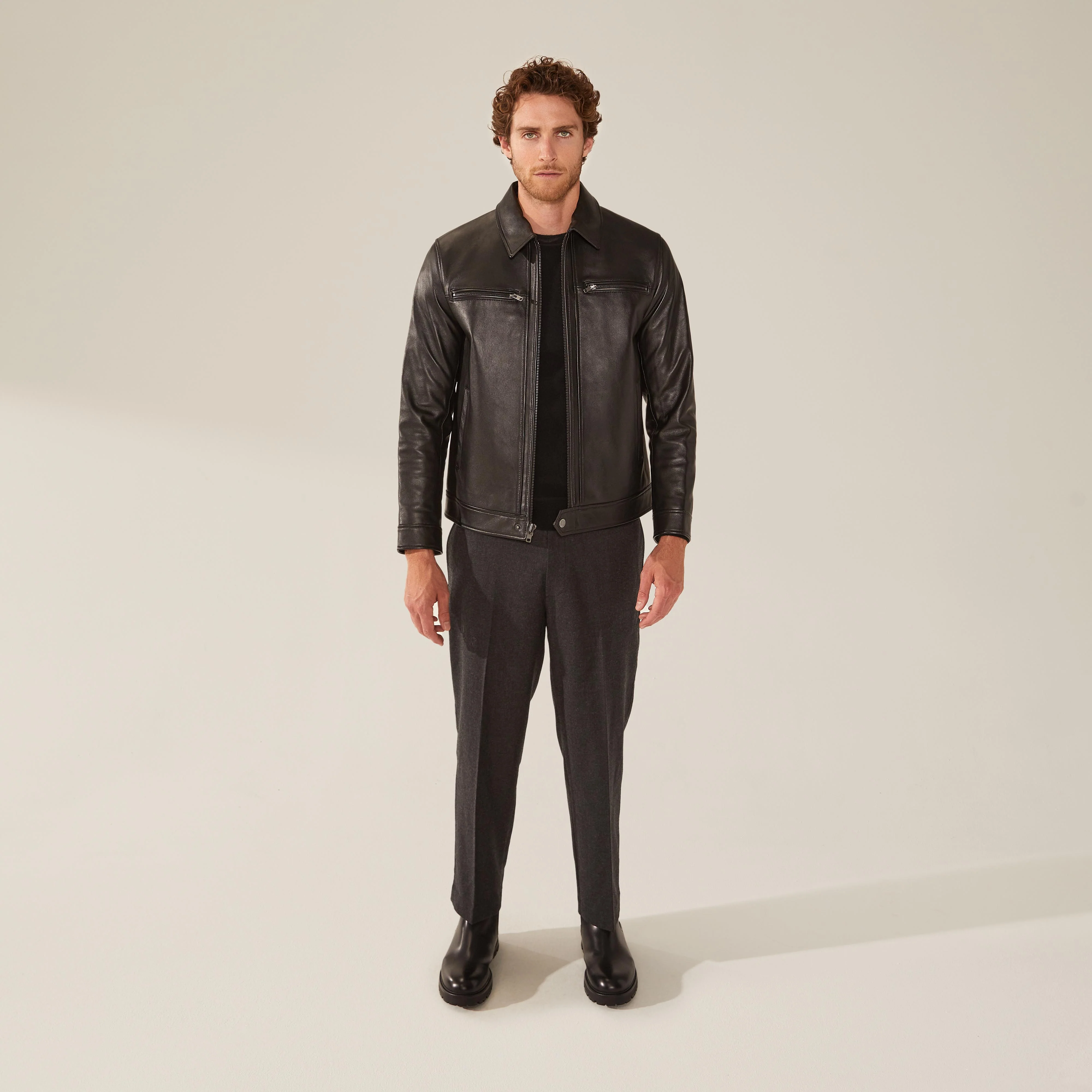 Santino Collared Zip Lambskin Leather Jacket - Image 6