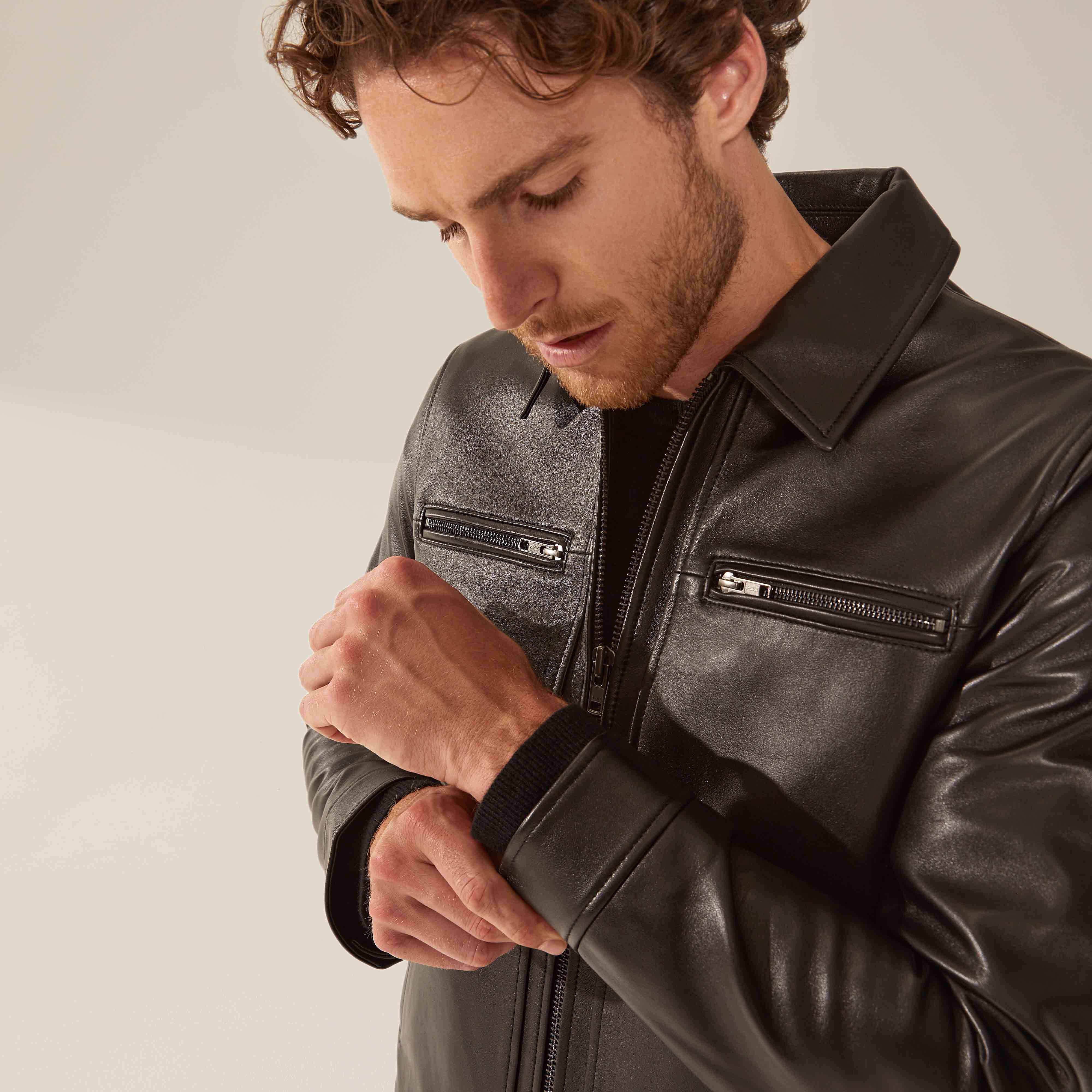 Santino Collared Zip Lambskin Leather Jacket - Image 8