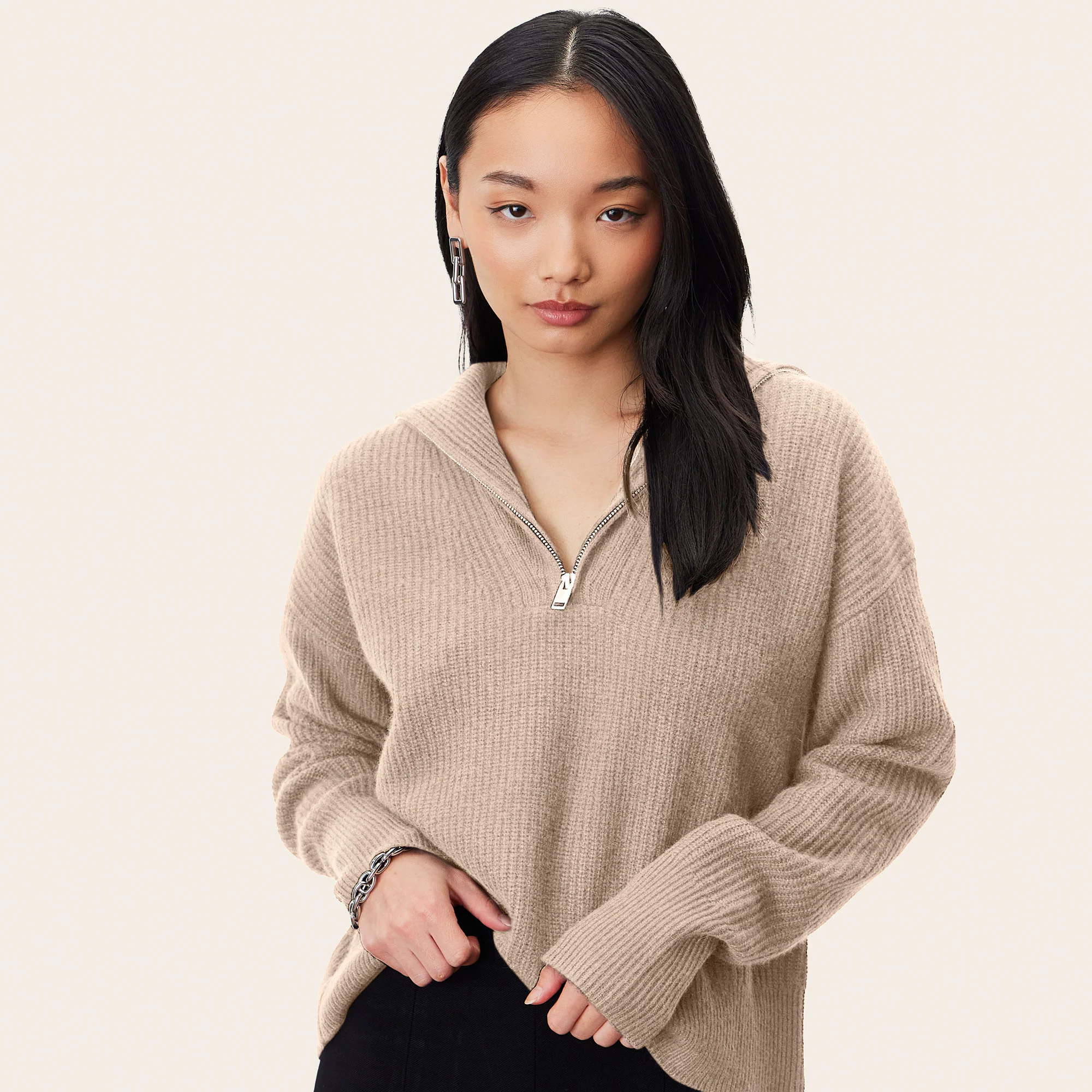 Sophia Chunky Cashmere Quarter Zip Pullover - Image 31
